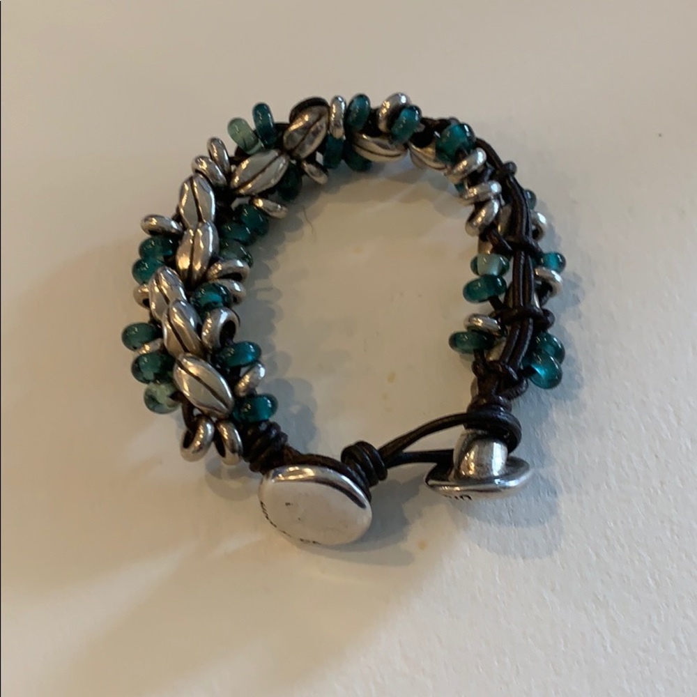 Uno de 50 silver beaded wrap bracelet
